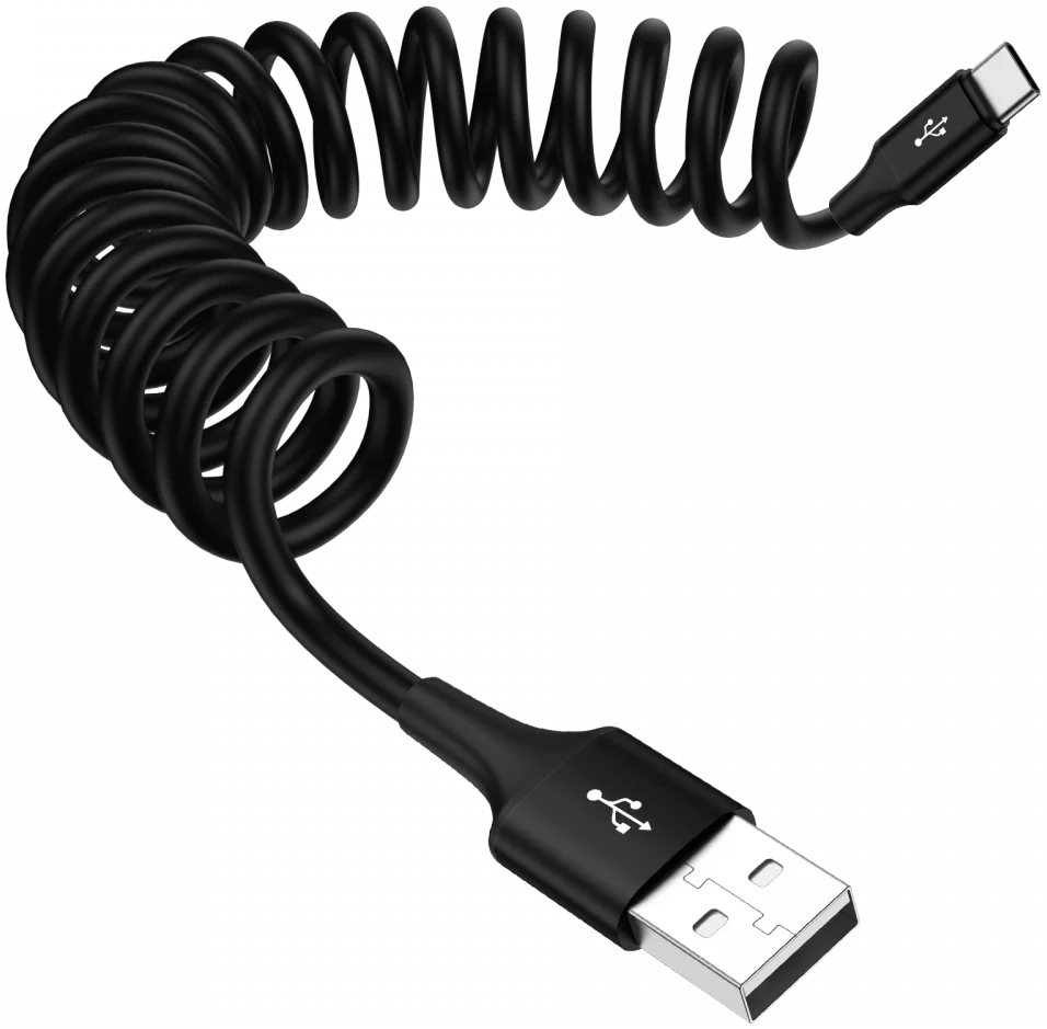 SBG Universele Rekbare USB-C Krulsnoer Kabel 1 Meter Zwart afbeelding 7