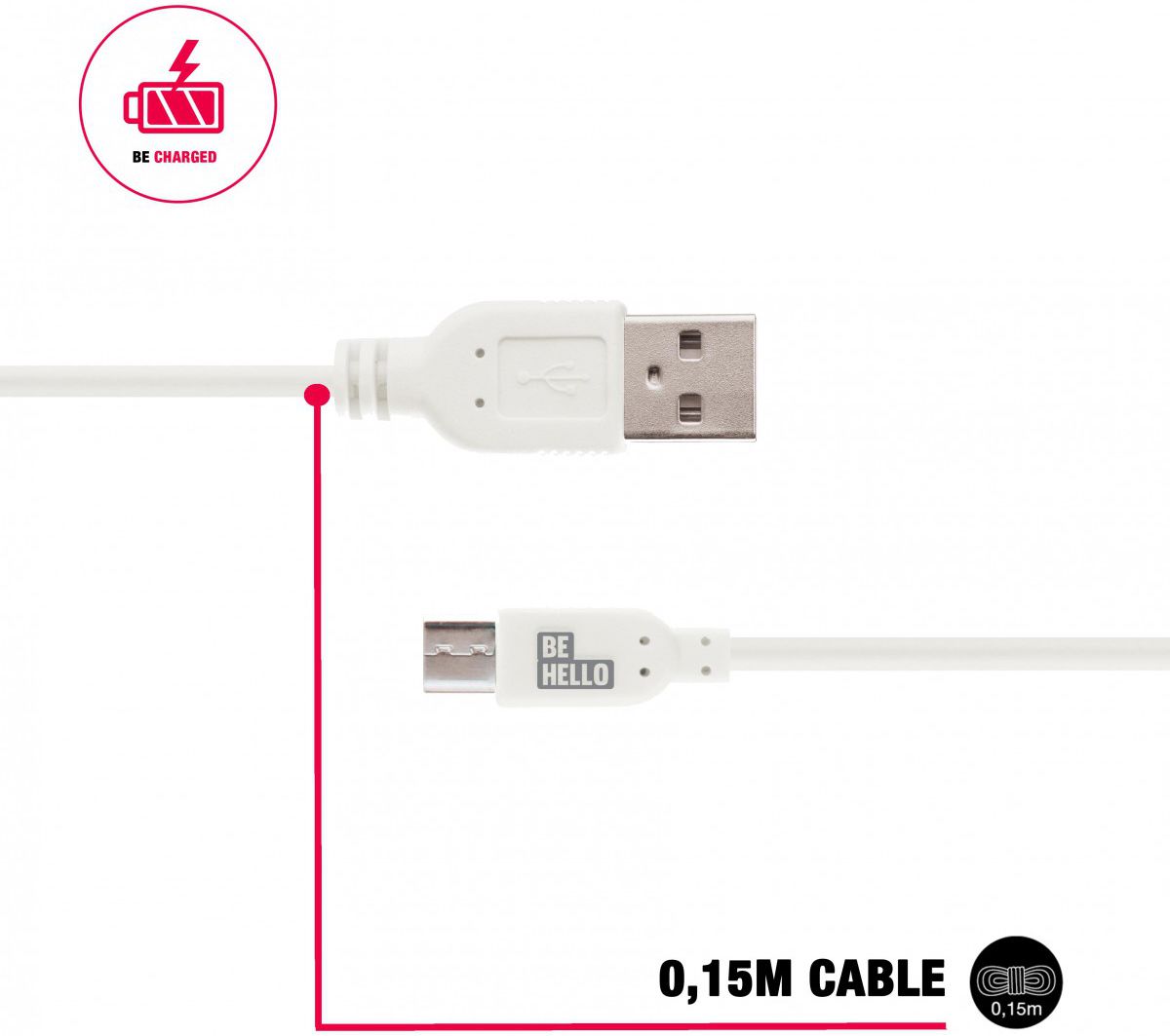 BeHello 0.15 Meter Micro-USB Kabel Wit afbeelding 2