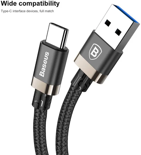 Baseus Gevlochten USB-C Fast Charge Kabel 1.5 Meter 3A Zwart afbeelding 5