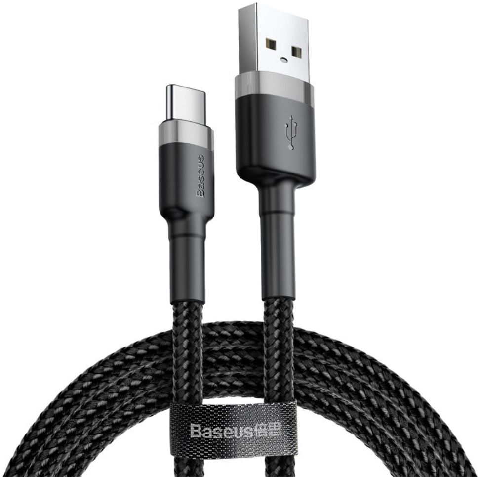 Baseus USB-C Fast Charge Kabel Gevlochten 1 Meter 3A Zwart Grijs afbeelding 1