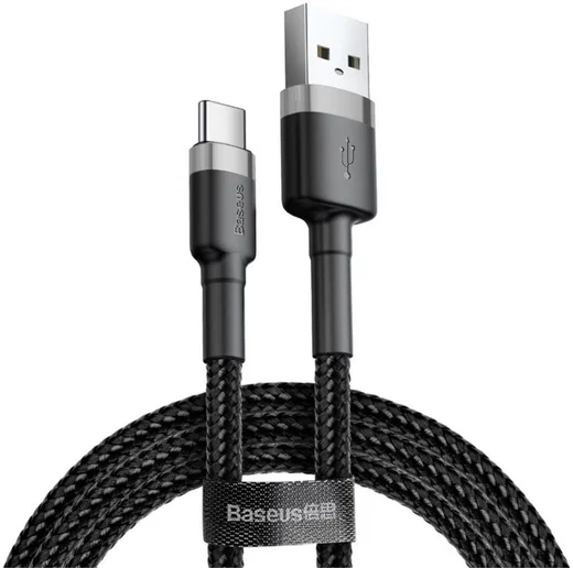 Baseus USB-C Fast Charge Kabel Gevlochten 1 Meter 3A Zwart Grijs afbeelding 1