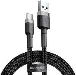 Baseus USB-C Fast Charge Kabel Gevlochten 1 Meter 3A Zwart Grijs afbeelding