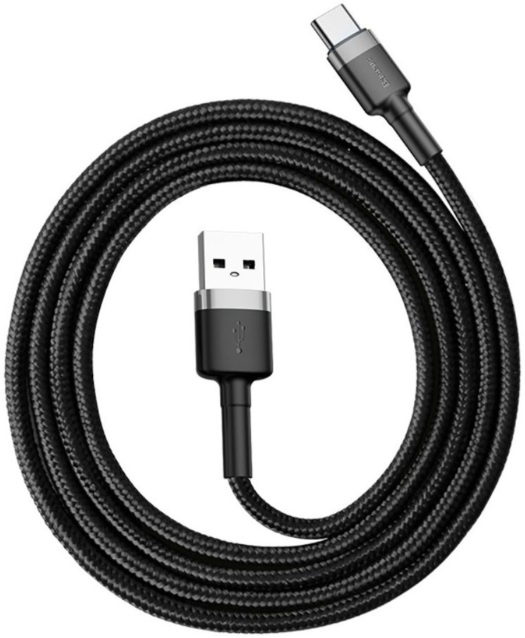 Baseus USB-C Fast Charge Kabel Gevlochten 1 Meter 3A Zwart Grijs afbeelding 2