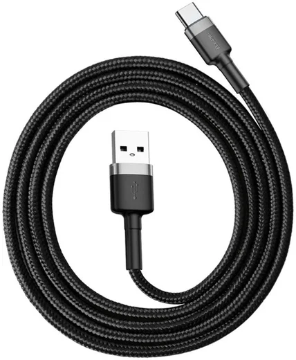 Baseus USB-C Fast Charge Kabel Gevlochten 1 Meter 3A Zwart Grijs afbeelding 2