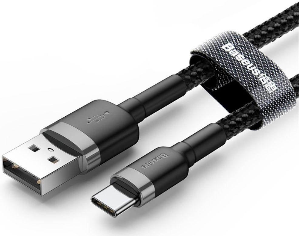 Baseus USB-C Fast Charge Kabel Gevlochten 1 Meter 3A Zwart Grijs afbeelding 4