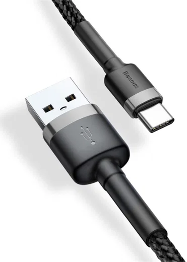 Baseus USB-C Fast Charge Kabel Gevlochten 1 Meter 3A Zwart Grijs afbeelding 5