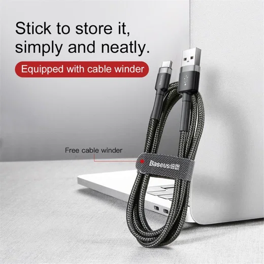 Baseus USB-C Fast Charge Kabel Gevlochten 1 Meter 3A Zwart Grijs afbeelding 9