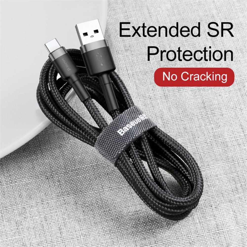 Baseus USB-C Fast Charge Kabel Gevlochten 1 Meter 3A Zwart Grijs afbeelding 10