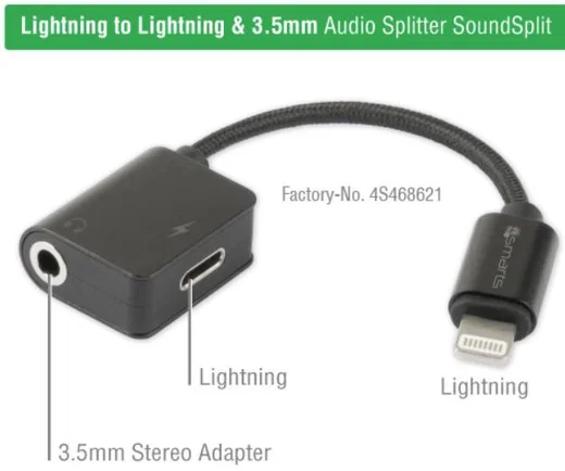 4smarts Soundsplit Adapter Lightning naar Lightning en 3.5mm Audio Aux afbeelding 3