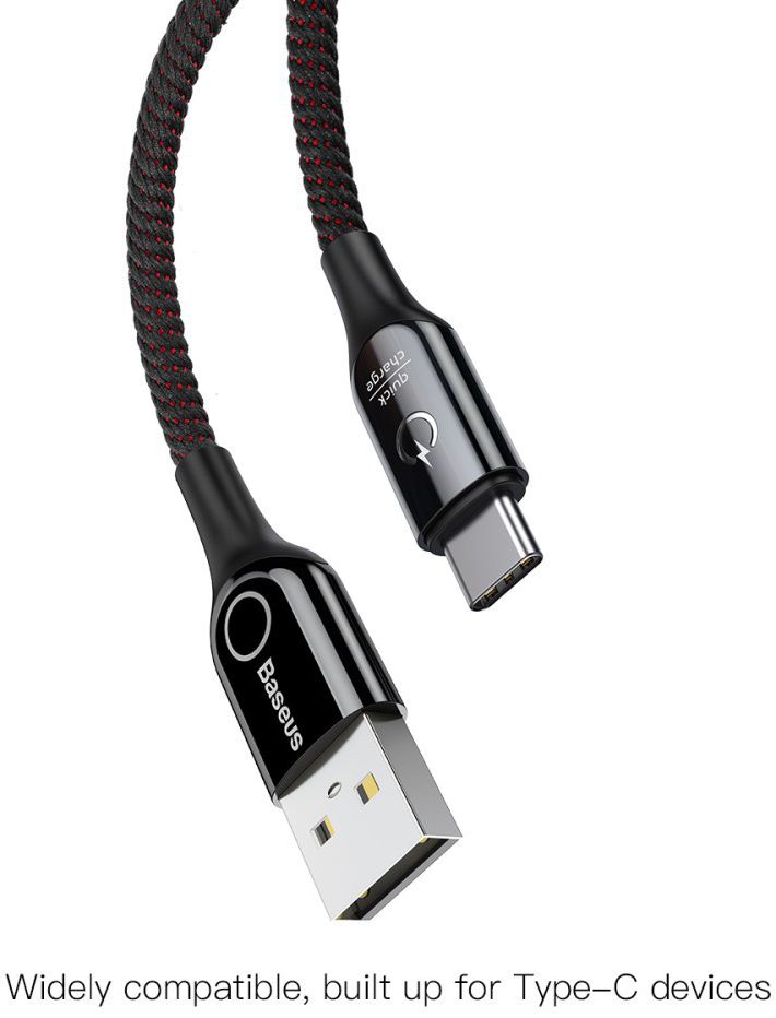 Baseus USB-C Gevlochten Data Kabel 1M Zwart afbeelding 2