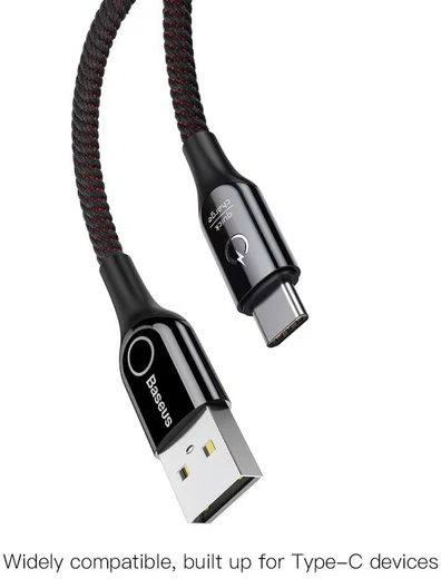 Baseus USB-C Gevlochten Data Kabel 1M Zwart afbeelding 2