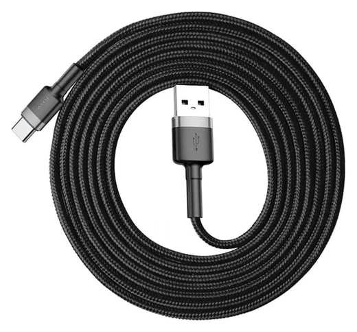 Baseus Gevlochten USB Type C Kabel 2 Meter 2A Zwart Grijs afbeelding 2