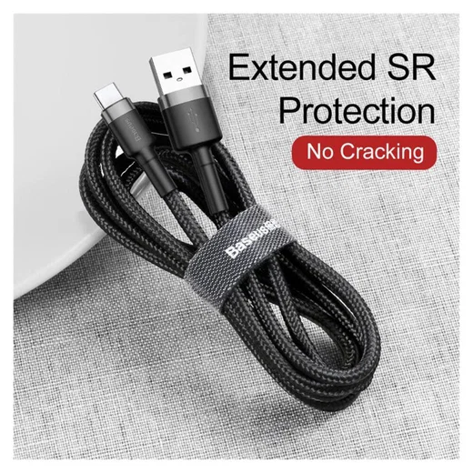 Baseus Gevlochten USB Type C Kabel 2 Meter 2A Zwart Grijs afbeelding 10