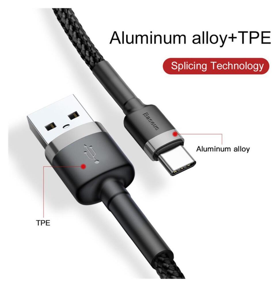 Baseus Gevlochten USB Type C Kabel 2 Meter 2A Zwart Grijs afbeelding 12