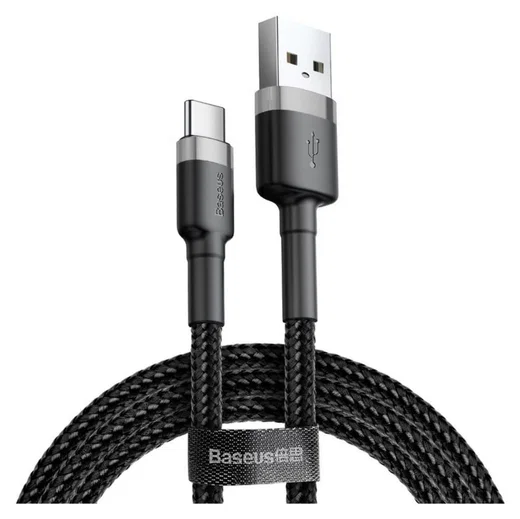 Baseus Gevlochten USB Type C Kabel 2 Meter 2A Zwart Grijs afbeelding 1