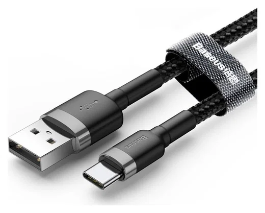 Baseus Gevlochten USB Type C Kabel 2 Meter 2A Zwart Grijs afbeelding 3