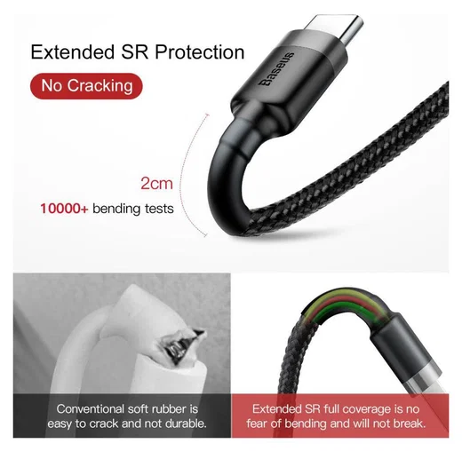 Baseus Gevlochten USB Type C Kabel 2 Meter 2A Zwart Grijs afbeelding 9
