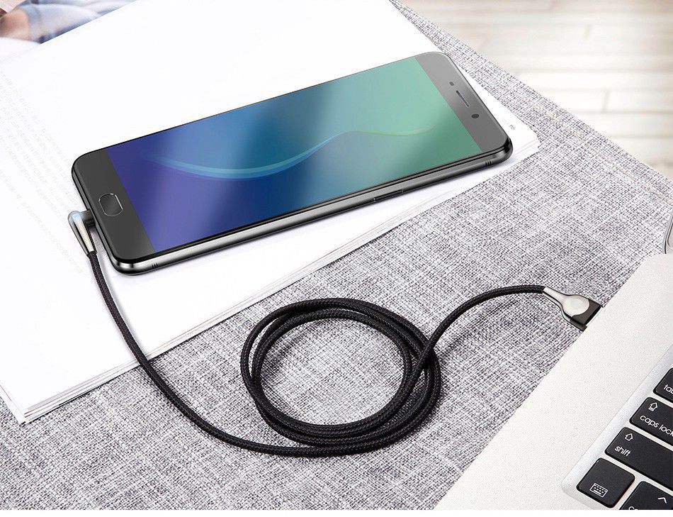 Baseus Micro-USB Gevlochten Nylon Haakse Kabel 1 Meter Zwart afbeelding 3