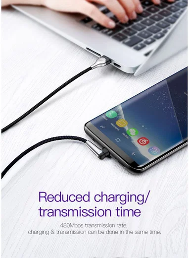 Baseus Fast Charge Haakse Hoek USB-C Kabel 1 Meter Zwart afbeelding 12