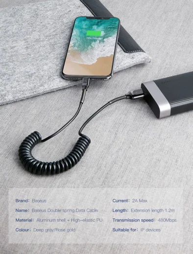 Baseus Double Spring 1.2 Meter USB Datakabel Grijs afbeelding 11