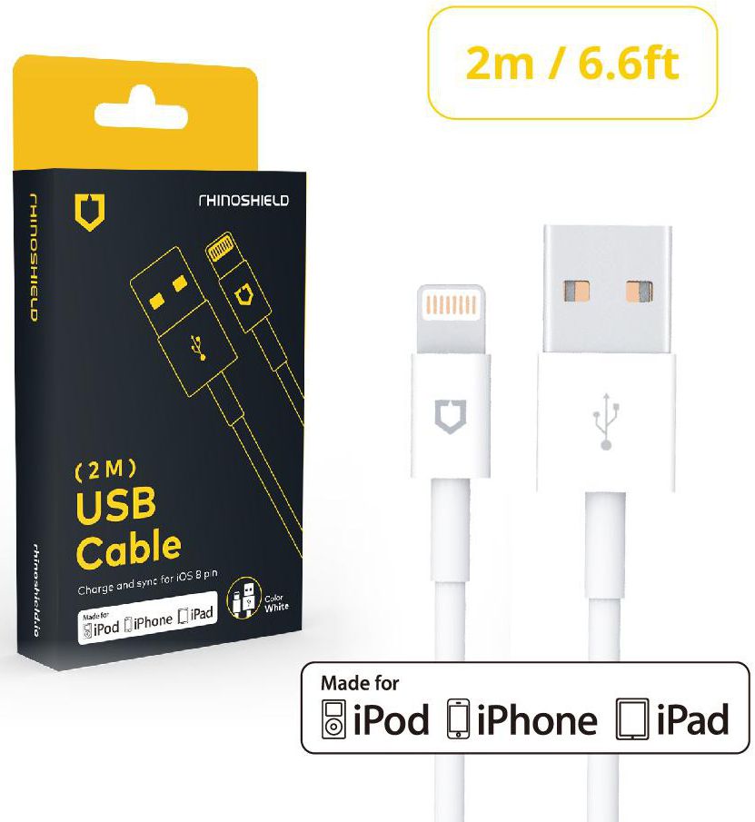 RhinoShield iPhone MFI Lightning Kabel 2 Meter Wit afbeelding 1