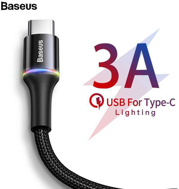 Baseus Gevlochten USB-C Kabel 2 meter LED Indicator Lampje 2A Zwart afbeelding 5