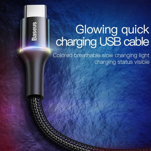 Baseus Gevlochten USB-C Kabel 1 Meter met LED Indicator Lampje Zwart afbeelding 9