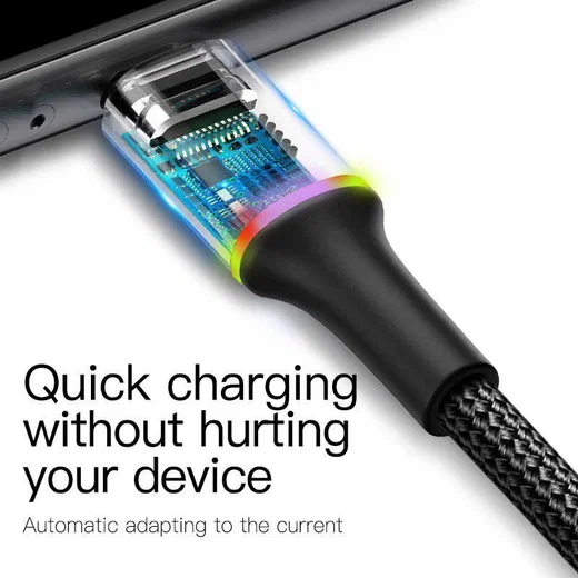 Baseus Gevlochten USB-C Kabel 2 Meter LED Indicator Lampje 2A Rood afbeelding 6