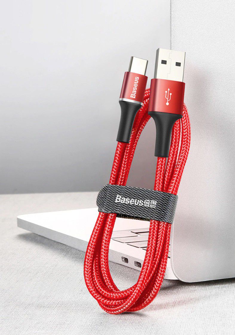 Baseus Gevlochten USB-C Kabel 1 Meter met LED Indicator Lampje Rood afbeelding 1