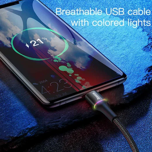 Baseus Gevlochten USB-C Kabel 1 Meter met LED Indicator Lampje Rood afbeelding 2