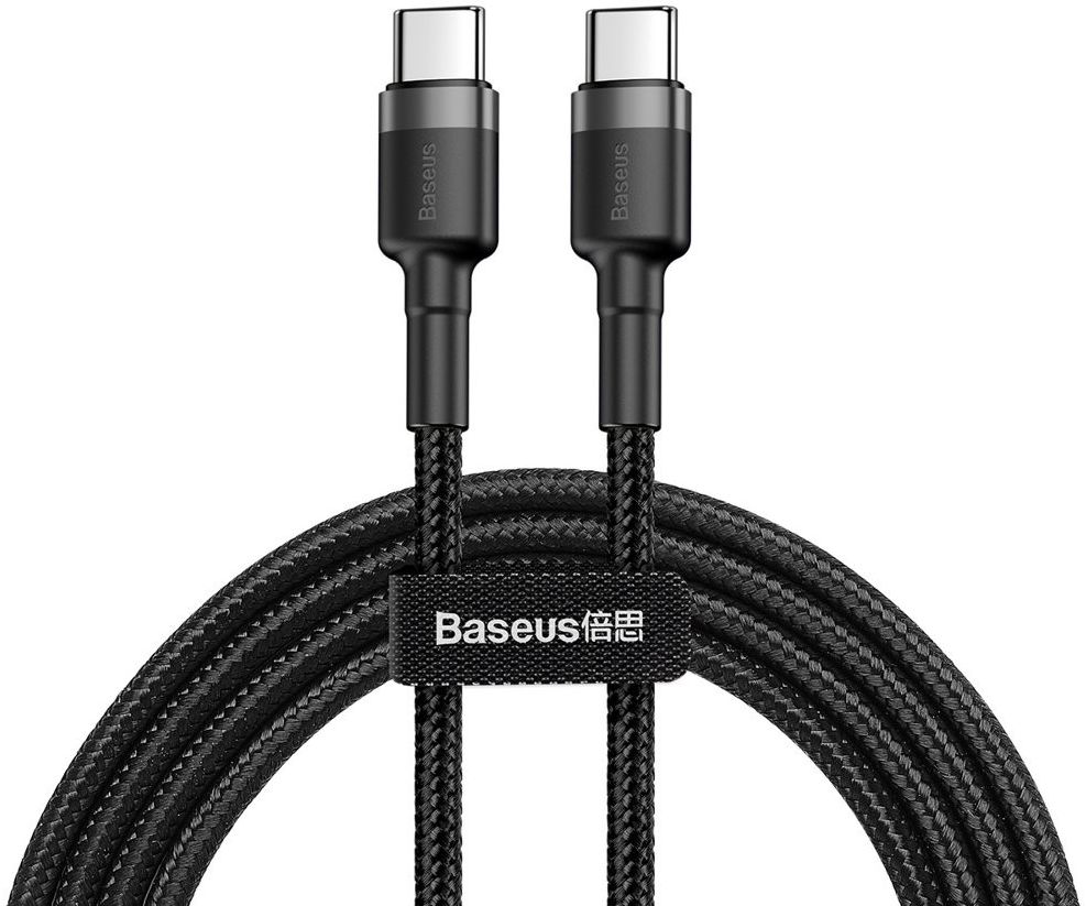 Baseus Cafule USB-C 3A/60W Fast Charge Gevlochten Kabel 1m Zwart/Grijs afbeelding 1