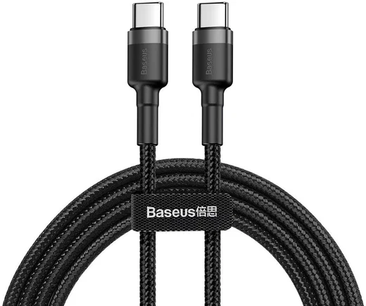 Baseus Cafule USB-C 3A/60W Fast Charge Gevlochten Kabel 1m Zwart/Grijs afbeelding 1