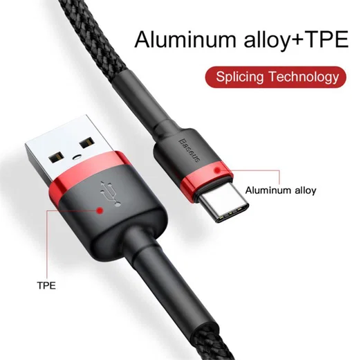 Baseus Gevlochten USB-C Fast Charge Kabel 1 Meter 3A Zwart Rood afbeelding 11