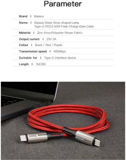Baseus Gevlochten USB-C Fast Charge Kabel met LED 2 Meter Zwart afbeelding 21