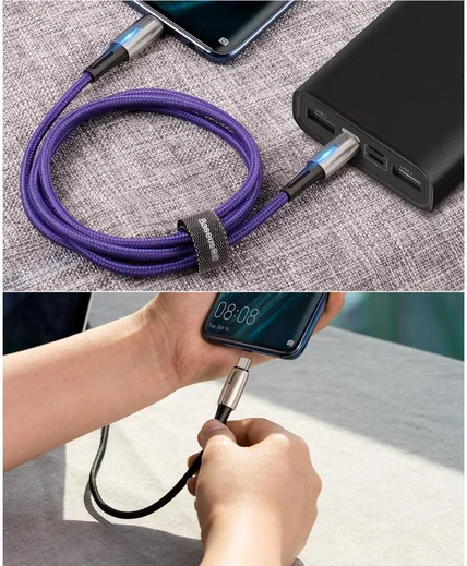Baseus Gevlochten USB-C Fast Charge Kabel met LED 2 Meter Zwart afbeelding 22