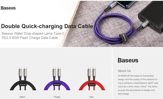 Baseus Gevlochten USB-C Fast Charge Kabel met LED 2 Meter Zwart afbeelding 6