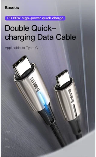 Baseus Gevlochten USB-C Fast Charge Kabel met LED 2 Meter Zwart afbeelding 8