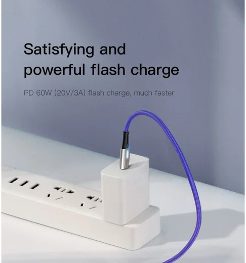 Baseus Gevlochten USB-C Fast Charge Kabel met LED 2 Meter Zwart afbeelding 9