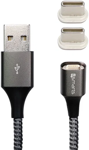 4smarts 2x USB Type- C Connectors USB Kabel GRAVITYCord 2.0 1M Grijs afbeelding 1