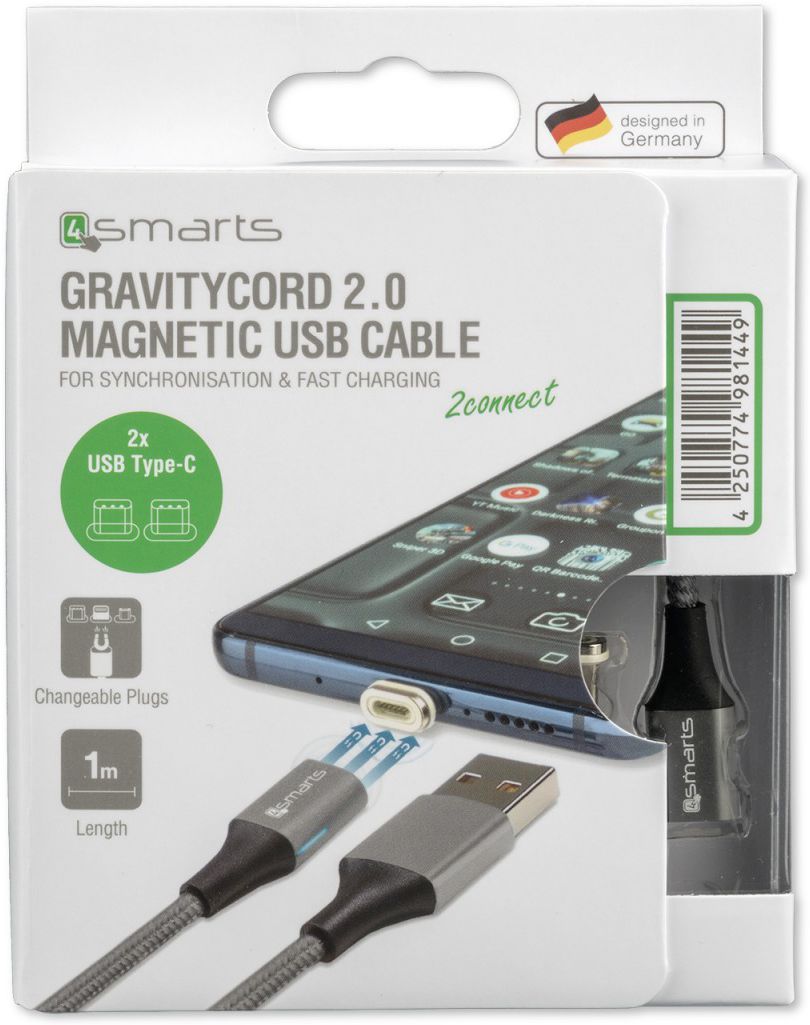 4smarts 2x USB Type- C Connectors USB Kabel GRAVITYCord 2.0 1M Grijs afbeelding 6