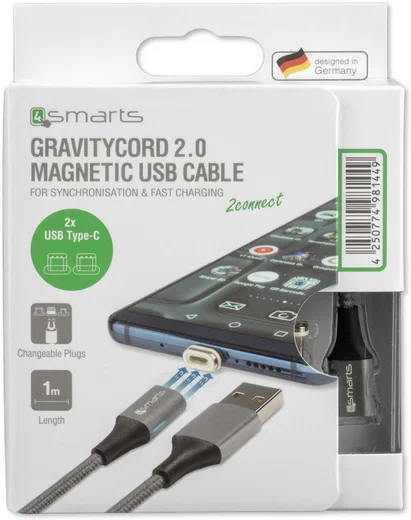 4smarts 2x USB Type- C Connectors USB Kabel GRAVITYCord 2.0 1M Grijs afbeelding 6