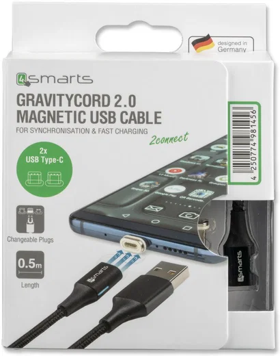 4smarts 2x USB Type- C Connectors USB Kabel GRAVITYCord 2.0 0.5M Zwart afbeelding 6
