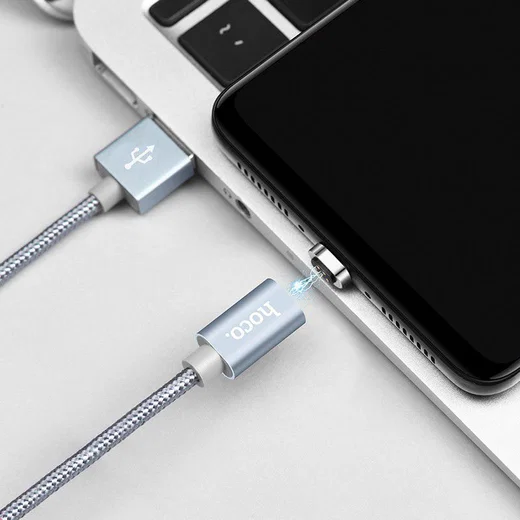 Hoco Magnetic Series Micro-USB Kabel 1m Metal Gray afbeelding 2