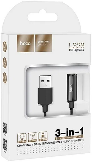 Hoco 3-in-1 USB-A naar Duo Lightning Adapter Zwart afbeelding 5