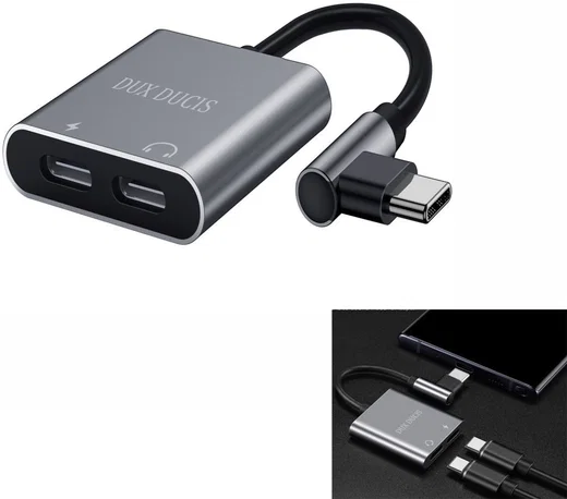Dux Ducis Universele USB-C naar 2x USB-C Adapter 90 Graden Haaks afbeelding 1