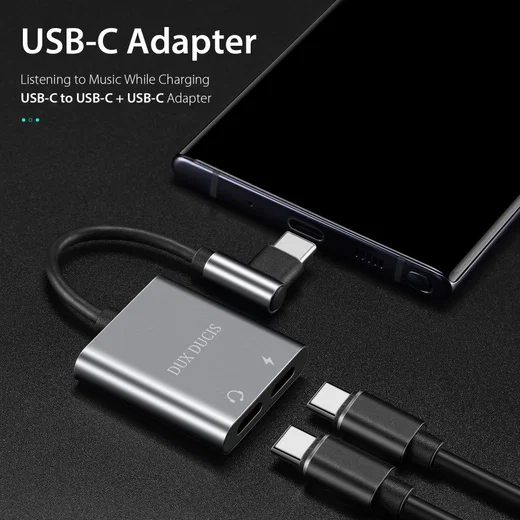 Dux Ducis Universele USB-C naar 2x USB-C Adapter 90 Graden Haaks afbeelding 4