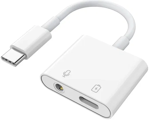 Witte Universele USB-C naar USB-C + Audio Jack Adapter 60W afbeelding 1
