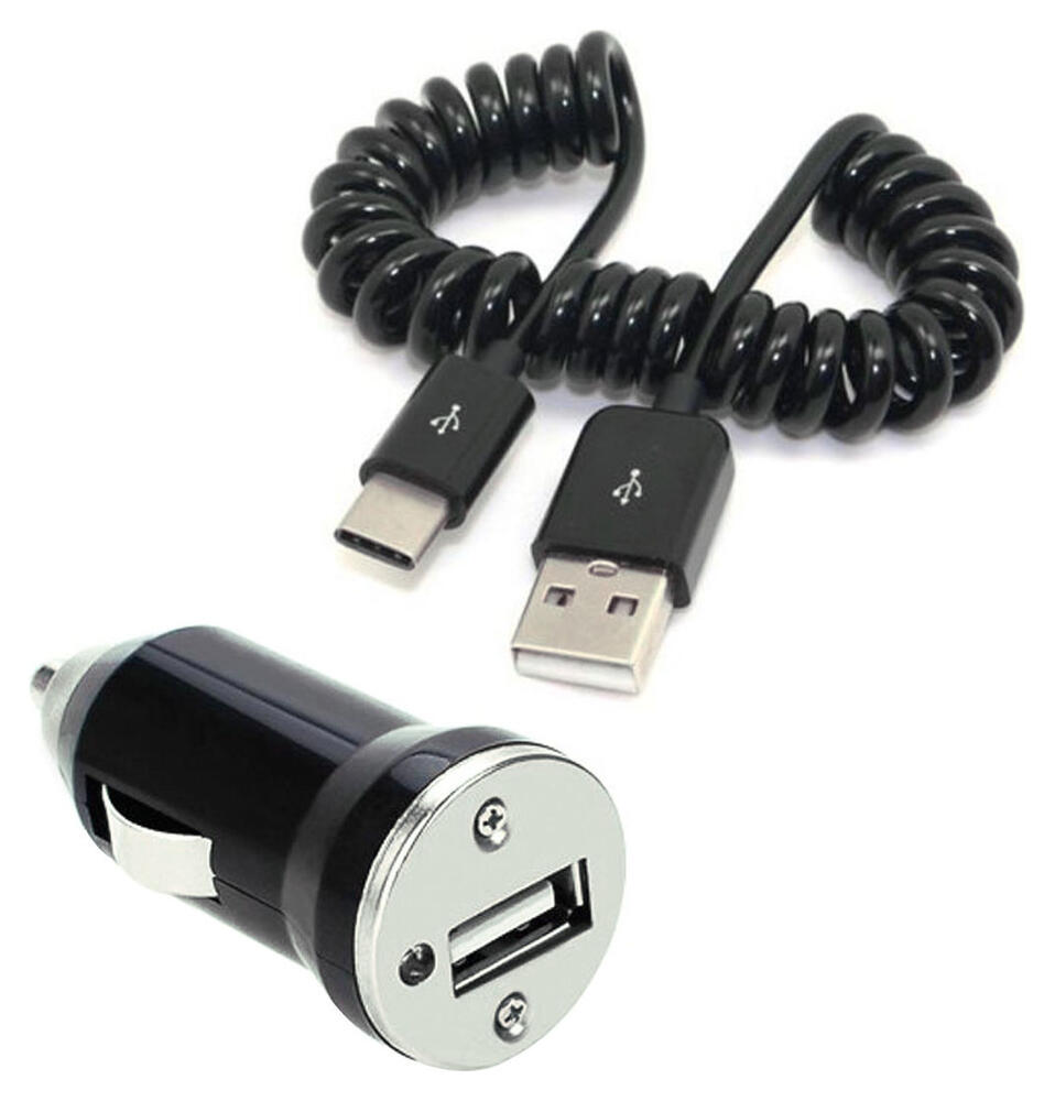 USB-C Autolader + USB-C Krulsnoer Zwart 5W afbeelding 1