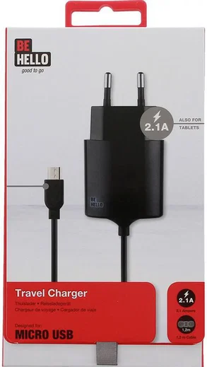 BeHello Thuislader Micro USB (1.2m) 2.1A Zwart afbeelding 4