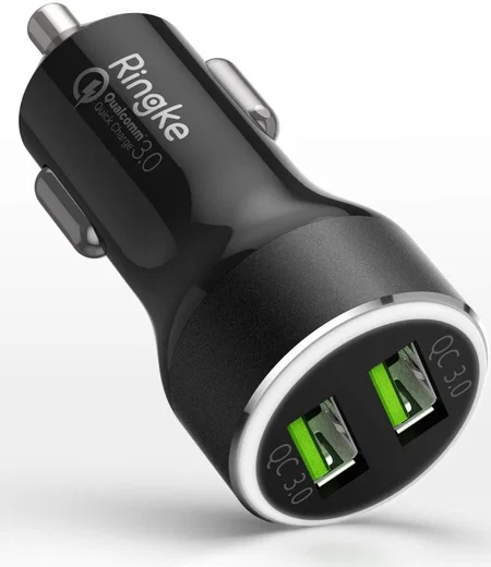 Ringke RealX2 Quick 36W Charge 3.0 Dubbele Auto Oplader Zwart afbeelding 1